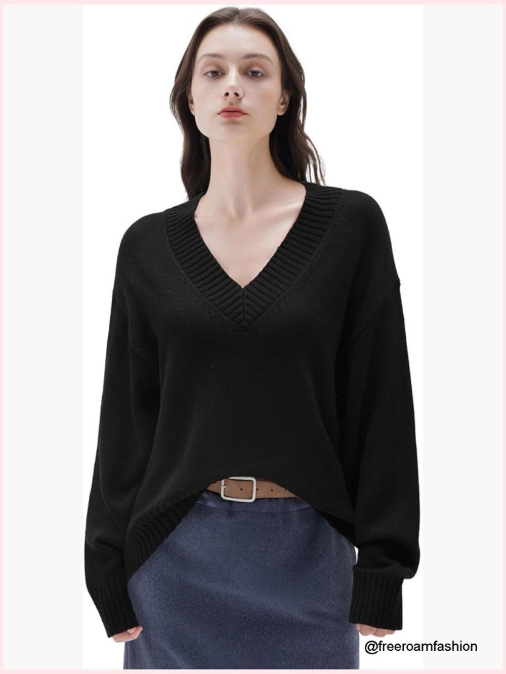 Cashmere Blend Oversized V-Neck Long Sleeve Pullover Sweater